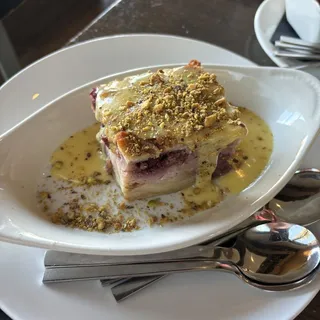 Raspberry Pistachio Bread Pudding
