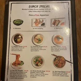 Lunch menu