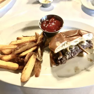 Half wagyu burger and fries...so good. I love mushrooms so that's always a treat to have them on a burger.