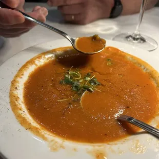 Red pepper and tomato bisque.
