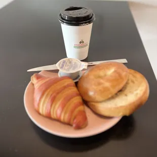 Raspberry Croissant and Plain Bagel