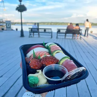 outside, sushi and sashimi