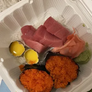 Tibikko with quail egg and tuna