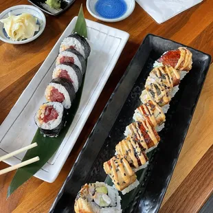 Top to bottom: spicy tuna, rock 'n roll