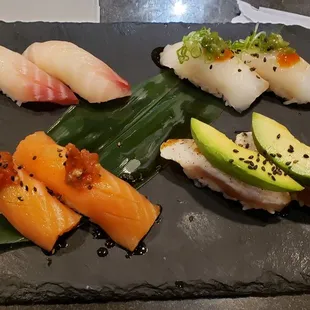 Halibut, Red Snapper, Smoked Salmon, and Albacore w/ Yuzu and Avocado