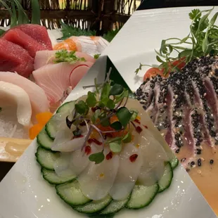 Sashimi, Scallops,miso tuna sashimi