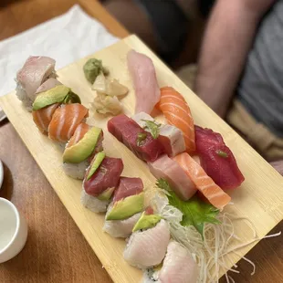 a plate of sushi on a table