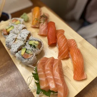 salmon, avocado, and other sushi