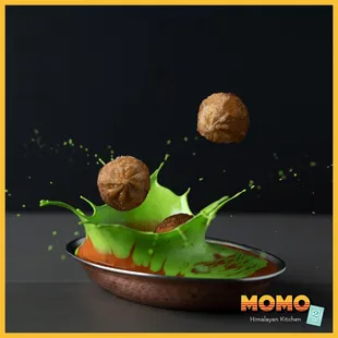 a bowl of food with green liquid