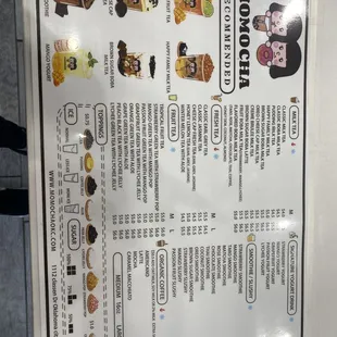 the menu for the restaurant