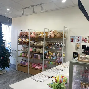 a display of stuffed animals in a store