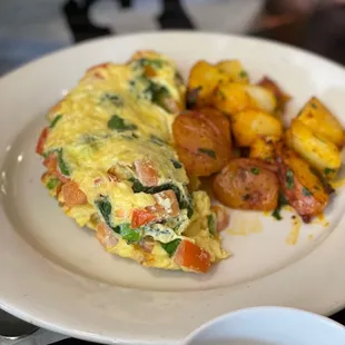 Veggie omelette with homemade mild green salsa
