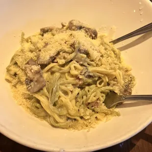 Mushroom and prosciutto Alfredo. Can't remember the exact name...