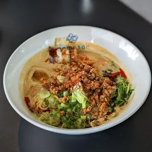 Tan-Tan: sesame curry broth, miso ground pork, cilantro, ajitama egg