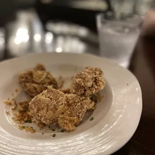 Karaage great sauce at the bottom, could be a bit softer/airier