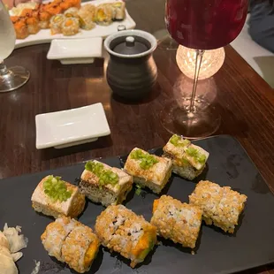 Salmon Crunch Roll, Yellowtail Scallion Roll