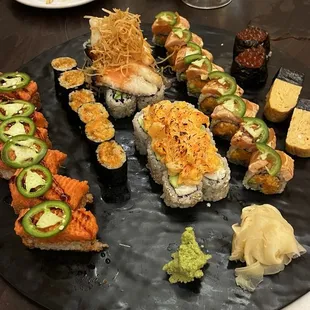 Crispy Rice Roll, Uni Roll, Sweet Miso Black Cod, Bakudan Roll, Salmon Roe,