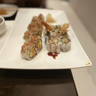 Salmon Crunchy Roll and  Shrimp Tempura Roll