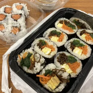 Salmon roll and kimbap, takeout