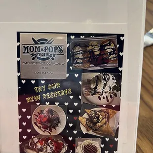 Dessert menu