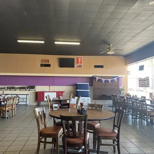 The view from a booth. The front door is to the right.