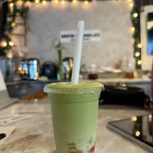 Jasmine tea with strawberry and peach boba