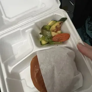 Burger and mixed vegetables