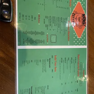 a menu and car keys