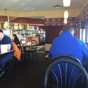 Packs up during lunch.