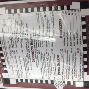 the menu for the restaurant