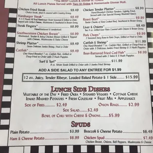 the menu for the great lunch and dinner plates