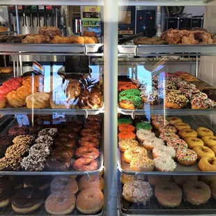 a display case full of donuts
