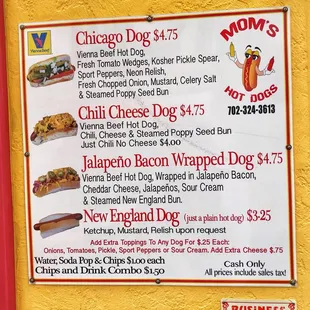 Menu @ Mom&apos;s Hot Dogs - 12/6/18