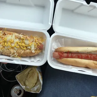 Chili cheese dog and New England Classic