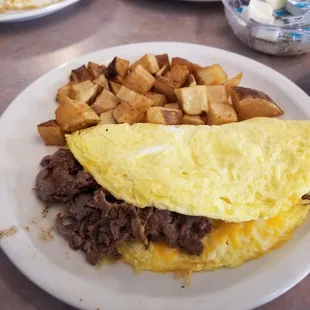 Steak and cheese omelet