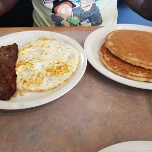 3 egg and pancake breakfast with Turkey bacon