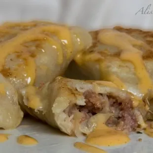 Our reuben pierogi...corned beef slow cooked and blended with sauerkraut and Swiss cheese