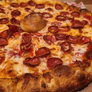 The crust is like no where  else and the pepperoni is flawlessly crispy.