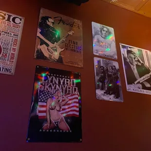 a wall full of music memorabilia