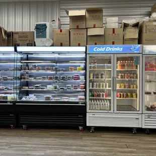 Wall of banchan, drinks, etc.