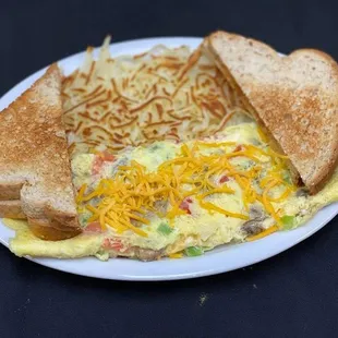an omelet and toast