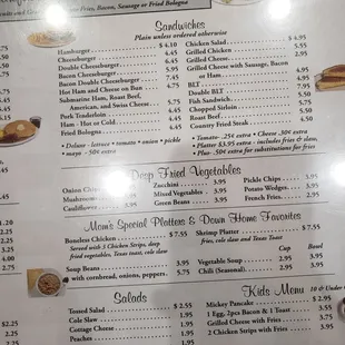 the menu for the restaurant