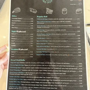 Sushi menu side 1