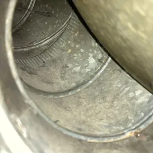 the inside of a metal pot