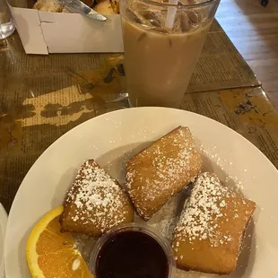 Beignets and iced coffee
