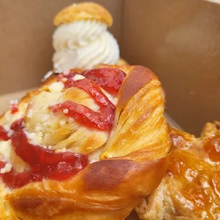 Vanilla Cream Puff, Apricot Gallette, and Cherry and Goat Cheese danish. Yum!