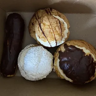Eclair and cream puffs