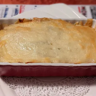 a casserole dish on a plate