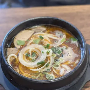 a bowl of soup on a table