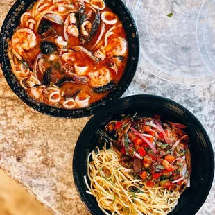 Linguini pescatore / $26 + Ahi tuna Mediterraneo / $24